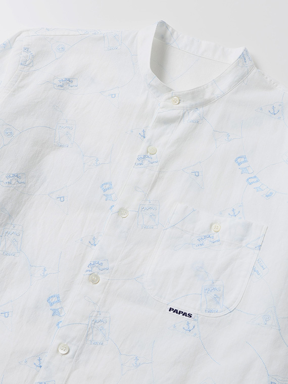 ダンガリー刺繍 マリン柄 長袖シャツ