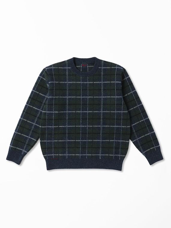 インターシャ縮絨加工 7G クルーネックセーター