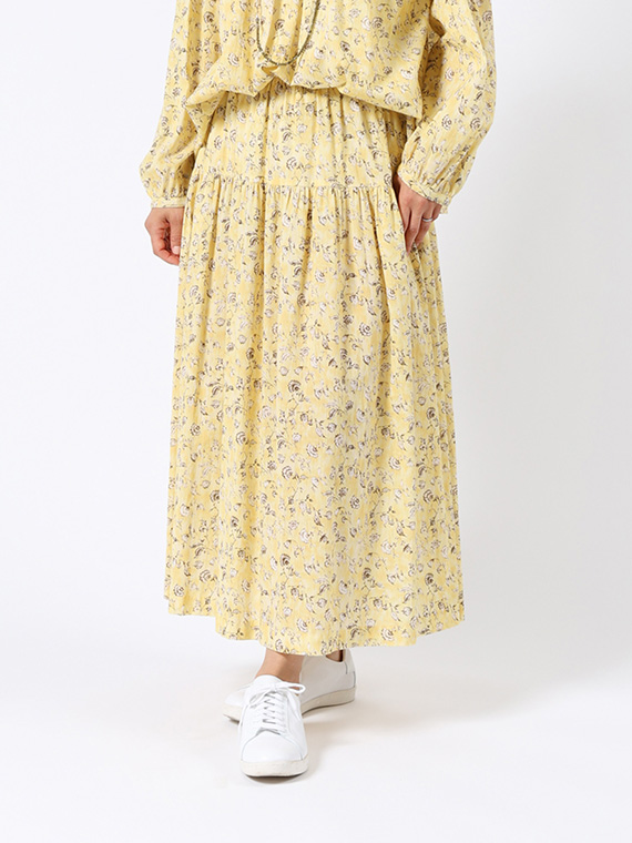 コットン 楊柳 × チンツ プリント スカート