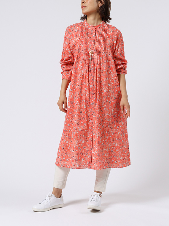 コットン 楊柳 × チンツ プリント ワンピース