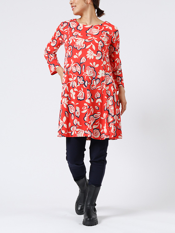 ポリエステル スムース × ポップフラワー プリント チュニック