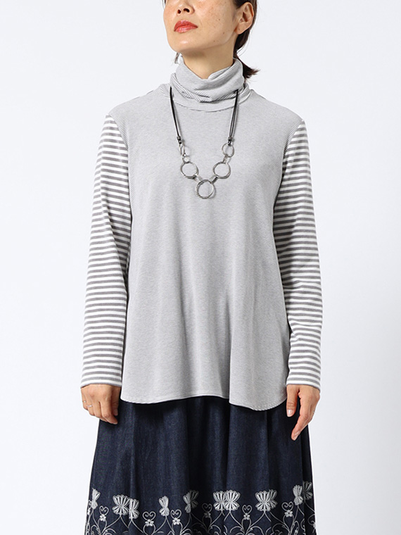 コンビネーション ボーダー タートルネック Tシャツ