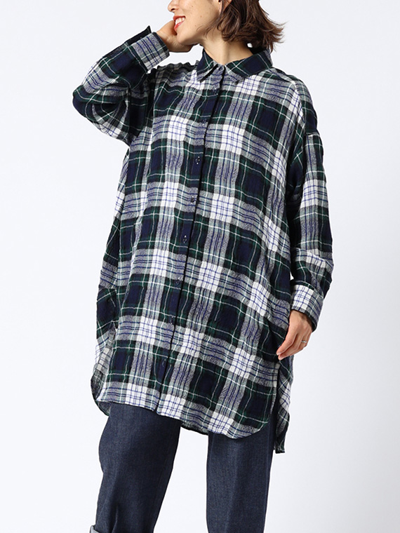 コットン / ウール タータンチェック シャツ チュニック