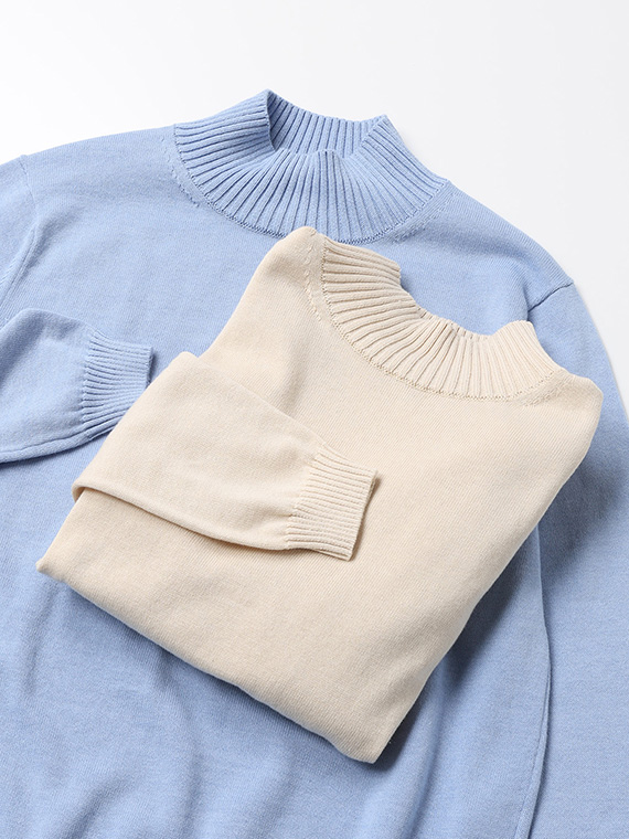 綿カシミヤ ハイネックプルオーバーニット