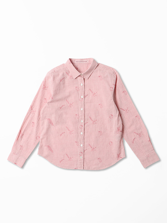 ギンガムチェック柄ベジタブル刺繍シャツ