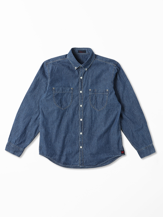 コットンインディゴダンガリー ボタンダウンシャツ
