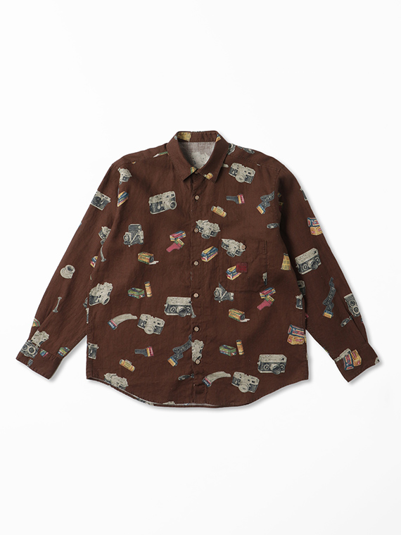 リネンプリント カメラ柄 オーバーサイズシャツ