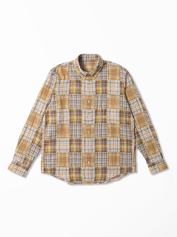 コットンガーゼ パッチワーク風チェックシャツ