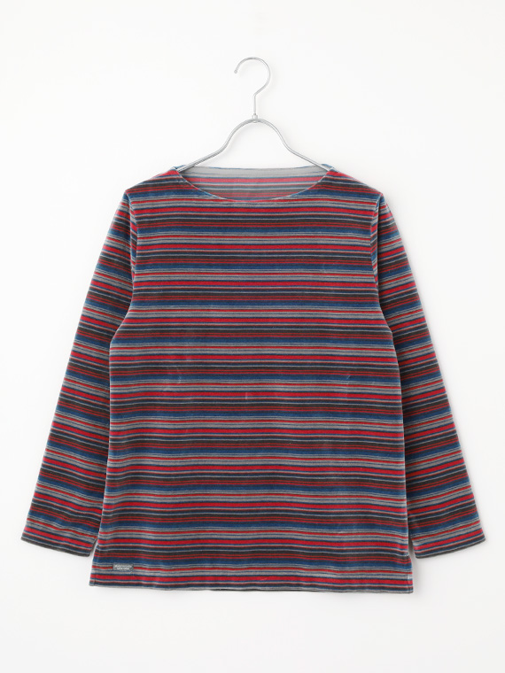 【SALE】マルチカラーボーダー＆無地ベロア ボートネックカットソー