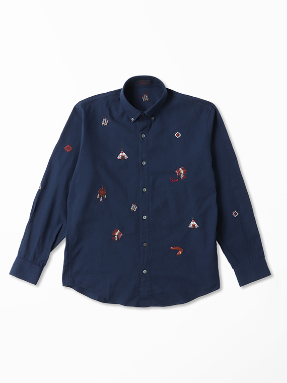 ビエラ起毛 インディアン飛び柄 刺繍シャツ