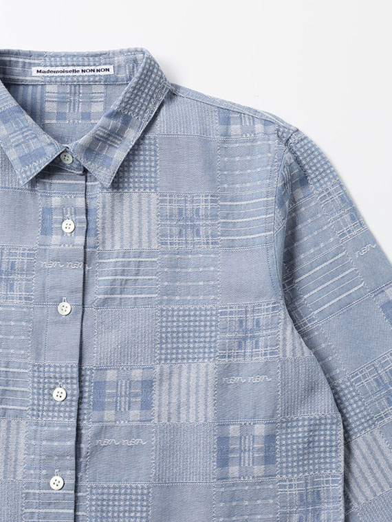 コットンダンガリージャガード 同色パッチワーク柄シャツ