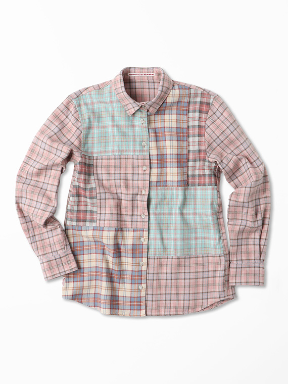 ビエラ起毛チェック パッチワークシャツ