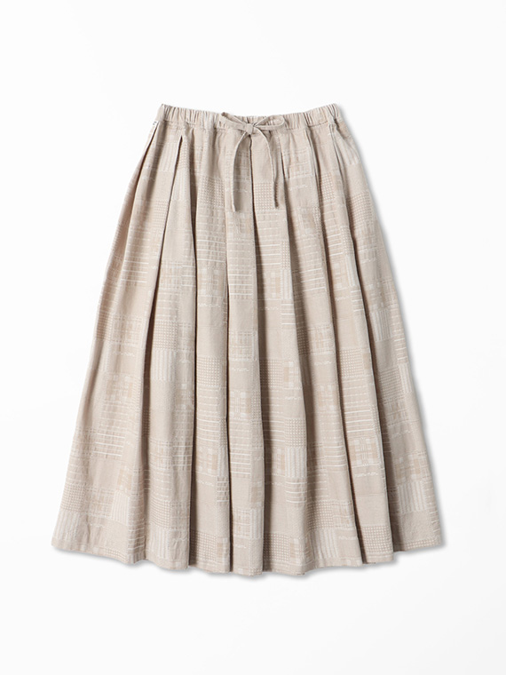 コットンダンガリージャガード 同色パッチワーク柄タックスカート