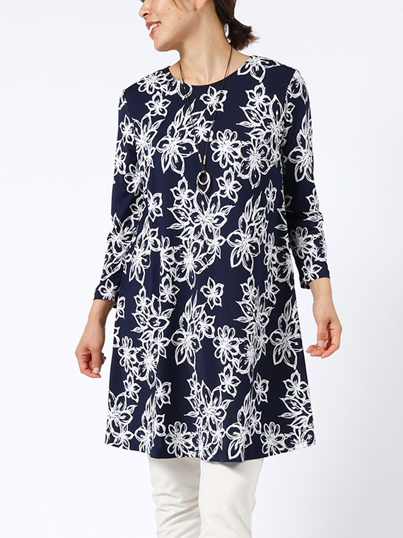 ベア天竺 × フラワー 発泡プリント チュニック（WOMEN新着・WOMEN